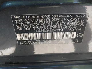 2011 Lexus IS 250 with VIN JTHCF5C24B5047364, listed as a IAAI auction lot 42047798 with 248,628 mi miles and . Bid and sale history available at DreamBid. Image 9.