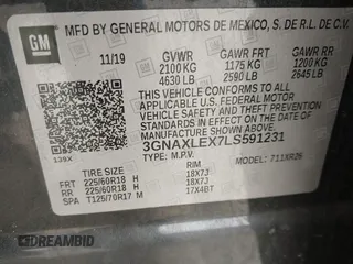 2020 Chevrolet Equinox LT with VIN 3GNAXLEX7LS591231, listed as a IAAI auction lot 41734258 with 51,072 mi miles. Bid and sale history available at carsss.com. Image 9.