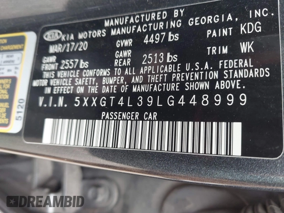2020 Kia Optima LX z VIN 5XXGT4L39LG448999, wystawiony jako IAAI lot #41620968 z przebiegiem 69 431 mil mil oraz . Historia ofert i sprzedaży dostępna na DreamBid. Obrazek 9.