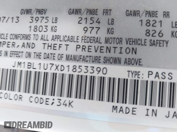2013 Mazda 3 i Sport with VIN JM1BL1U7XD1853390, listed as a IAAI auction lot 40338476 with 218,049 mi miles and . Bid and sale history available at carsss.com. Image 9.