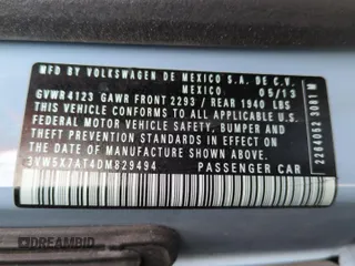 2013 Volkswagen Beetle 2.5L with VIN 3VW5X7AT4DM829494, listed as a Copart auction lot 47654065 with 34,987 mi miles and Salvage title. Bid and sale history available at DreamBid. Image 12.