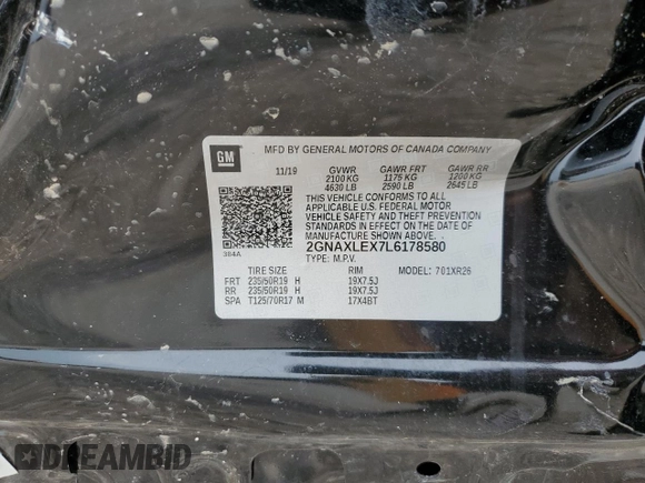 2020 Chevrolet Equinox LT with VIN 2GNAXLEX7L6178580, listed as a Copart auction lot 61428274 with 0 mi miles and Salvage Title. Bid and sale history available at carsss.com. Image 13.