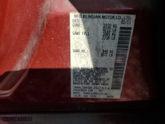 2013 Nissan Altima 2.5 SL with VIN 1N4AL3AP1DC207614, listed as a Copart auction lot 51590885 with 166,305 mi miles and Salvage Title. Bid and sale history available at carsss.com. Image 15.
