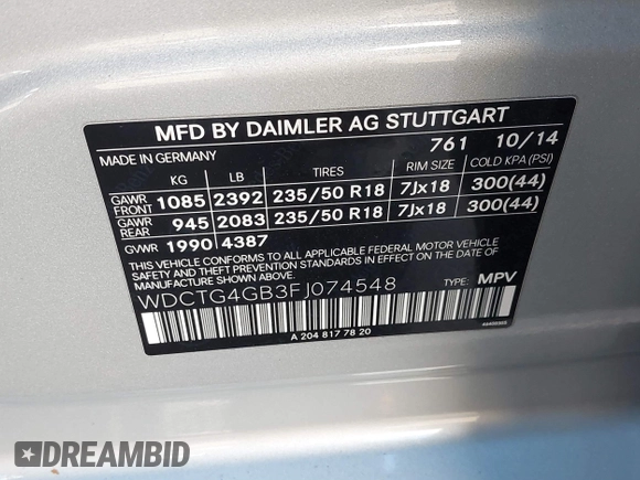 2015 Mercedes-Benz GLA 250 z VIN WDCTG4GB3FJ074548, wystawiony jako IAAI lot #41328457 z przebiegiem 75 706 mil mil oraz . Historia ofert i sprzedaży dostępna na DreamBid. Obrazek 9.
