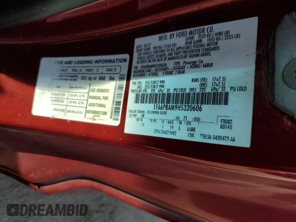 2017 Ford Mustang V6 with VIN 1FA6P8AM9H5320606, listed as a Copart auction lot 49329445 with Not Provided miles and Clean Title. Bid and sale history available at carsss.com. Image 12.