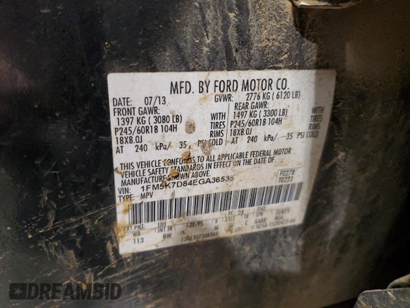 2014 Ford Explorer XLT z VIN 1FM5K7D84EGA36535, wystawiony jako Copart lot #44970665 z przebiegiem 282 939 mil mil oraz Szkoda całkowita • Salvage title. Historia ofert i sprzedaży dostępna na DreamBid. Obrazek 15.
