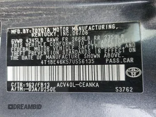 2007 Toyota Camry CE with VIN 4T1BE46K57U556135, listed as a Copart auction lot 54595615 with 248,096 mi miles and Salvage Title. Bid and sale history available at carsss.com. Image 12.