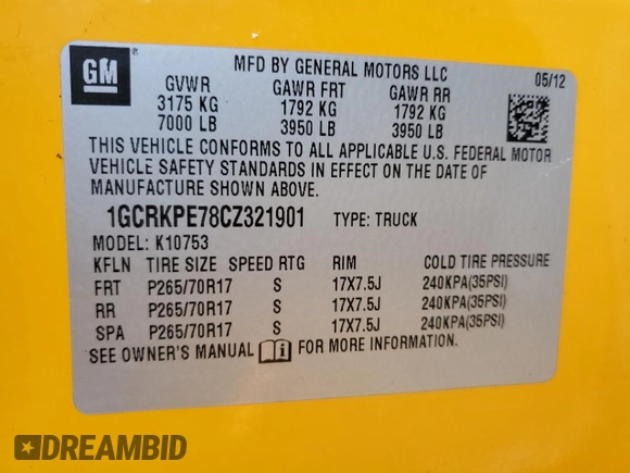 2012 Chevrolet Silverado 1500 Work Truck with VIN 1GCRKPE78CZ321901, listed as a Copart auction lot 41746145 with 165,367 mi miles and Salvage Title. Bid and sale history available at DreamBid. Image 12.