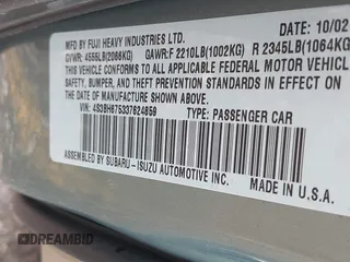 2003 Subaru Legacy Outback with VIN 4S3BH675337624859, listed as a IAAI auction lot 42524635 with 200,154 mi miles and . Bid and sale history available at DreamBid. Image 9.