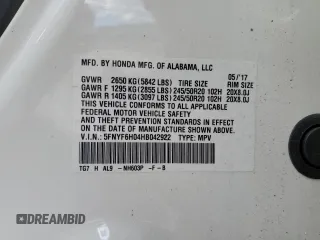 2017 Honda Pilot Elite with VIN 5FNYF6H04HB042922, listed as a Copart auction lot 44606285 with 126,089 mi miles and Salvage Title. Bid and sale history available at DreamBid. Image 13.