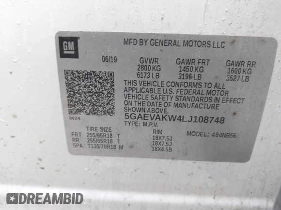 2020 Buick Enclave Essence with VIN 5GAEVAKW4LJ108748, listed as a IAAI auction lot 41661528 with 100,191 mi miles and . Bid and sale history available at DreamBid. Image 9.