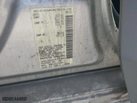 2015 Nissan Altima 2.5 with VIN 1N4AL3AP5FC433965, listed as a Copart auction lot 47023825 with 171,790 mi miles and Salvage Title. Bid and sale history available at carsss.com. Image 14.