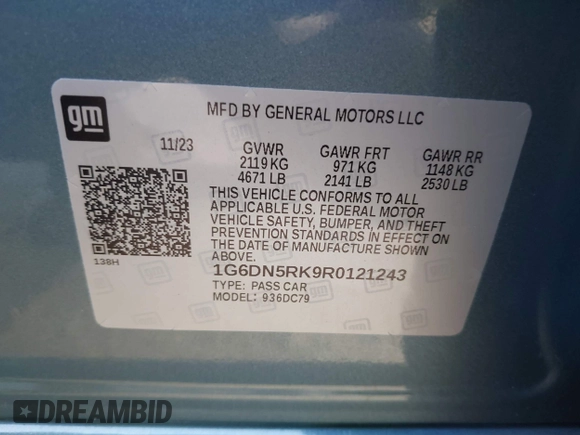 2024 Cadillac CT5 Premium Luxury with VIN 1G6DN5RK9R0121243, listed as a IAAI auction lot 42055557 with 11,290 mi miles and . Bid and sale history available at DreamBid. Image 9.