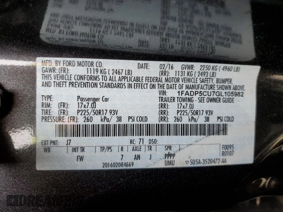2016 Ford C-Max Energi SEL with VIN 1FADP5CU7GL105982, listed as a Copart auction lot 51531265 with 88,871 mi miles and Salvage Title. Bid and sale history available at carsss.com. Image 15.