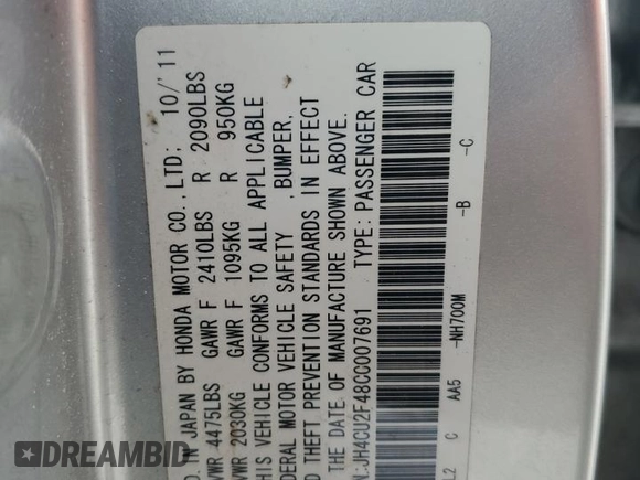 2012 Acura TSX with VIN JH4CU2F48CC007691, listed as a Copart auction lot 45501525 with 240,043 mi miles and Salvage Title. Bid and sale history available at carsss.com. Image 12.