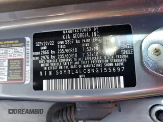 2022 Kia Sorento S with VIN 5XYRL4LC8NG155697, listed as a Copart auction lot 47818135 with 57,788 mi miles and Salvage Title. Bid and sale history available at carsss.com. Image 15.