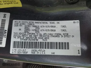 2016 Toyota Tundra 4WD Truck LTD with VIN 5TFHW5F19GX490700, listed as a IAAI auction lot 41958974 with 252,002 mi miles. Bid and sale history available at carsss.com. Image 9.