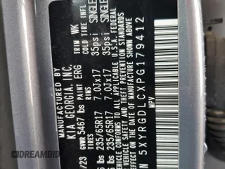 2023 Kia Sorento LX with VIN 5XYRGDLCXPG179412, listed as a Copart auction lot 61254105 with 57,545 mi miles and Clean title. Bid and sale history available at DreamBid. Image 13.