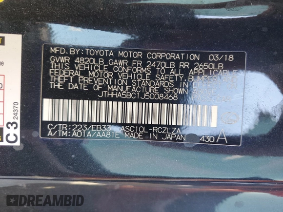 2018 Lexus RC 300 with VIN JTHHA5BC1J5008468, listed as a Copart auction lot 74018864 with 86,482 mi miles and Salvage title. Bid and sale history available at DreamBid. Image 14.