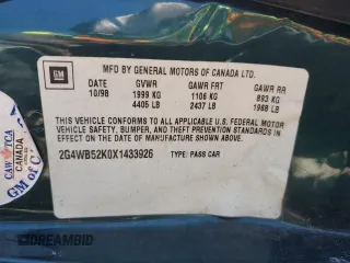 1999 Buick Regal LS with VIN 2G4WB52K0X1433926, listed as a Copart auction lot 70961073 with 118,882 mi miles and Salvage Title. Bid and sale history available at carsss.com. Image 15.