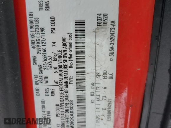 2019 Ford Transit Passenger XL z VIN 1FBZX2YM0KKA03028, wystawiony jako Copart lot #49730604 z przebiegiem 54 389 mil mil oraz . Historia ofert i sprzedaży dostępna na DreamBid. Obrazek 13.