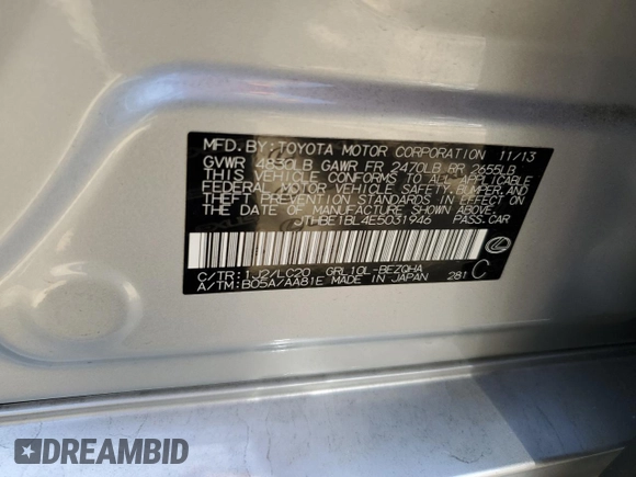 2014 Lexus GS 350 with VIN JTHBE1BL4E5031946, listed as a Copart auction lot 52232405 with 47,947 mi miles and Salvage Title. Bid and sale history available at DreamBid. Image 12.