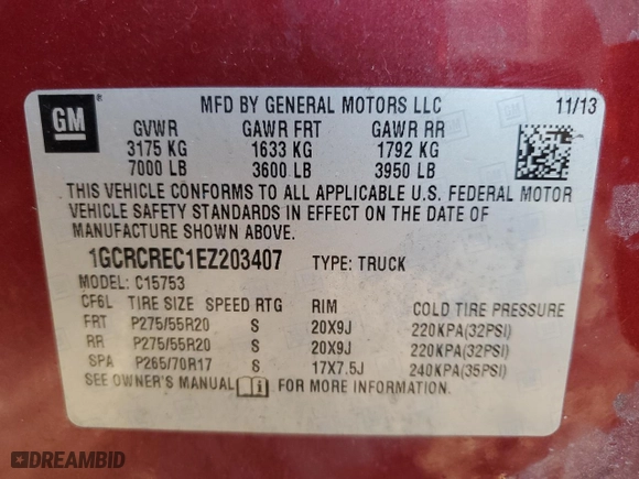2014 Chevrolet Silverado 1500 LT with VIN 1GCRCREC1EZ203407, listed as a Copart auction lot 47271825 with 256,580 mi miles and Salvage Title. Bid and sale history available at carsss.com. Image 14.