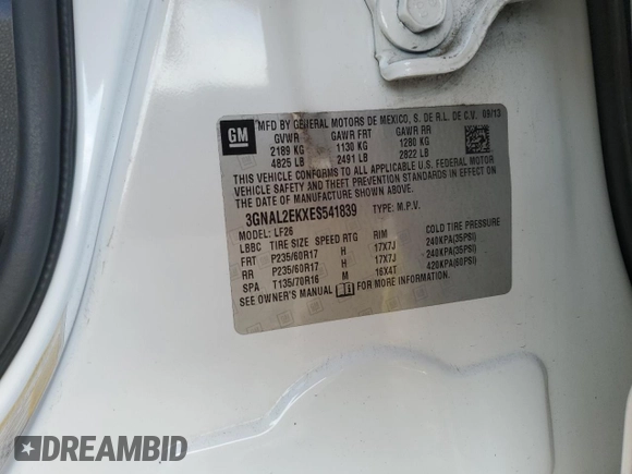 2014 Chevrolet Captiva Sport LS with VIN 3GNAL2EKXES541839, listed as a Copart auction lot 74086294 with 174,948 mi miles and Salvage Title. Bid and sale history available at DreamBid. Image 16.