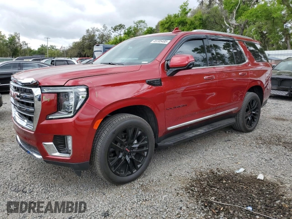 2023 GMC Yukon SLT with VIN 1GKS2BKD5PR410284, listed as a Copart auction lot 49705495 with 7,045 mi miles and Salvage Title. Bid and sale history available at carsss.com. Image 1.