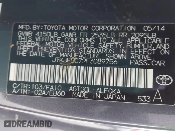 2015 Scion tC with VIN JTKJF5C72F3089756, listed as a IAAI auction lot 41554749 with 66,883 mi miles. Bid and sale history available at carsss.com. Image 9.