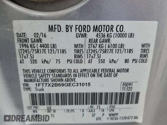 2016 Ford Super Duty F-250 SRW XLT with VIN 1FT7X2B69GEC31015, listed as a Copart auction lot 53739485 with 159,100 mi miles and Clean Title. Bid and sale history available at carsss.com. Image 12.