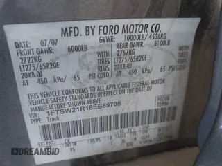 2008 Ford F-250 XL с VIN 1FTSW21R18EB89708, выставлен на аукционе IAAI как лот 42596294 с пробегом 273 950 миль миль и . История ставок и продаж доступна на DreamBid. Изображение 9.