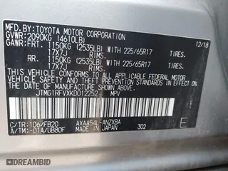 2019 Toyota RAV4 LE with VIN JTMG1RFVXKD012252, listed as a IAAI auction lot 41969033 with 51,146 mi miles. Bid and sale history available at carsss.com. Image 9.