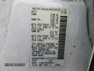 2009 Nissan Frontier SE z VIN 1N6AD07U89C427503, wystawiony jako Copart lot #50999625 z przebiegiem 385 336 mil mil oraz Czysty tytuł • Clean title. Historia ofert i sprzedaży dostępna na DreamBid. Obrazek 12.
