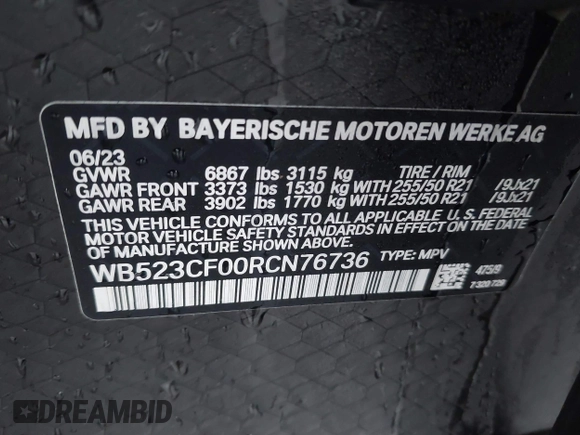 2024 BMW iX xDrive50 z VIN WB523CF00RCN76736, wystawiony jako IAAI lot #41162938 z przebiegiem 21 575 mil mil oraz . Historia ofert i sprzedaży dostępna na DreamBid. Obrazek 9.
