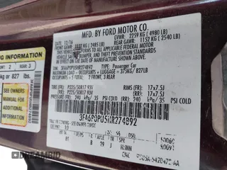 2017 Ford Fusion Energi SE with VIN 3FA6P0PU5HR274892, listed as a IAAI auction lot 41823526 with 188,746 mi miles. Bid and sale history available at carsss.com. Image 9.