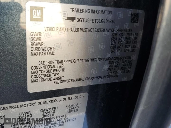 2020 GMC Sierra 1500 Denali z VIN 3GTU9FET3LG105810, wystawiony jako Copart lot #48743865 z przebiegiem 140 331 mil mil oraz Czysty tytuł • Clean title. Historia ofert i sprzedaży dostępna na DreamBid. Obrazek 12.