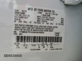 2022 Ford Explorer Limited с VIN 1FMSK7FH3NGA55853, выставлен на аукционе Copart как лот 64691995 с пробегом 57 031 миль миль и Чистый • Clean title. История ставок и продаж доступна на DreamBid. Изображение 12.