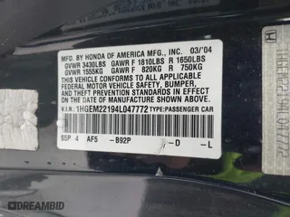 2004 Honda Civic VP with VIN 1HGEM22194L047772, listed as a IAAI auction lot 41447534 with 1 mi miles. Bid and sale history available at carsss.com. Image 9.