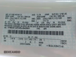 2024 Ford Bronco с VIN 1FMDE1AP4RLB42881, выставлен на аукционе IAAI как лот 42259960 с пробегом 3 797 миль миль и . История ставок и продаж доступна на DreamBid. Изображение 9.
