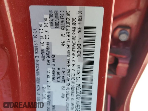 2016 Mazda 3 i Sport with VIN 3MZBM1K76GM267614, listed as a Copart auction lot 52087945 with 172,683 mi miles and Salvage Title. Bid and sale history available at DreamBid. Image 12.