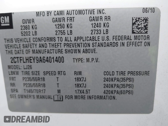 2010 GMC Terrain SLT-2 with VIN 2CTFLHEY9A6401400, listed as a IAAI auction lot 41576843 with 127,336 mi miles and . Bid and sale history available at carsss.com. Image 9.