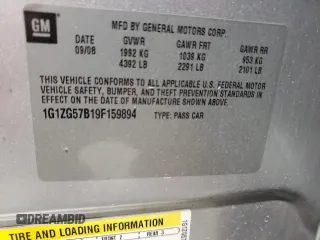 2009 Chevrolet Malibu 1LS with VIN 1G1ZG57B19F159894, listed as a Copart auction lot 52992695 with 209,778 mi miles and Salvage Title. Bid and sale history available at DreamBid. Image 12.