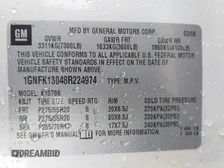 2008 Chevrolet Tahoe LTZ с VIN 1GNFK13048R224974, выставлен на аукционе IAAI как лот 41659213 с пробегом 291 224 миль миль и . История ставок и продаж доступна на DreamBid. Изображение 9.