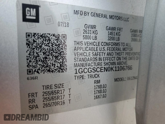 2019 Chevrolet Colorado 2WD LT with VIN 1GCGSCEN0K1106766, listed as a Copart auction lot 55272475 with 79,557 mi miles and Salvage Title. Bid and sale history available at DreamBid. Image 12.