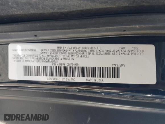 2008 Subaru Outback i with VIN 4S4BP61C587349654, listed as a IAAI auction lot 42674322 with 146,798 mi miles and . Bid and sale history available at DreamBid. Image 9.