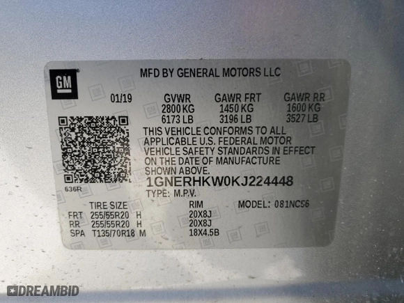 2019 Chevrolet Traverse LT Leather with VIN 1GNERHKW0KJ224448, listed as a Copart auction lot 42525405 with 50,428 mi miles and Clean Title. Bid and sale history available at carsss.com. Image 13.