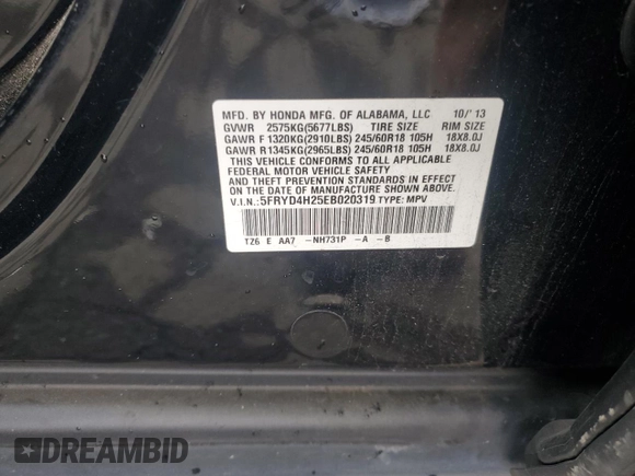 2014 Acura MDX with VIN 5FRYD4H25EB020319, listed as a Copart auction lot 48024655 with 112,842 mi miles and Salvage Title. Bid and sale history available at carsss.com. Image 14.
