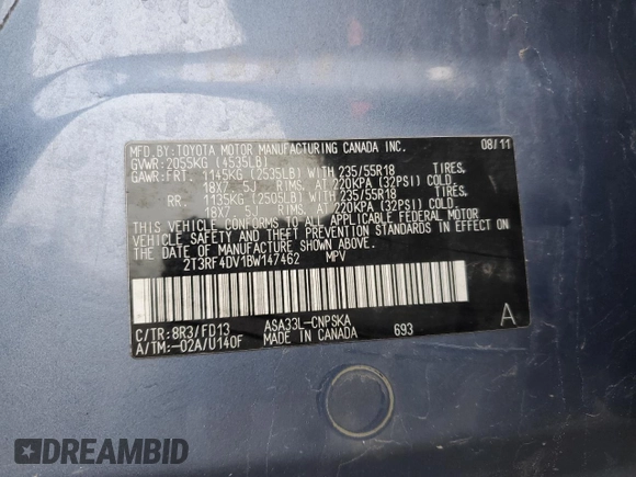 2011 Toyota RAV4 Sport with VIN 2T3RF4DV1BW147462, listed as a Copart auction lot 50575865 with 113,721 mi miles and Salvage Title. Bid and sale history available at carsss.com. Image 15.