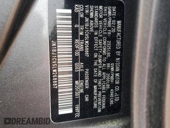 2020 Nissan Rogue S with VIN JN1BJ1CV5LW268887, listed as a Copart auction lot 50595775 with 125,644 mi miles and Salvage title. Bid and sale history available at DreamBid. Image 15.